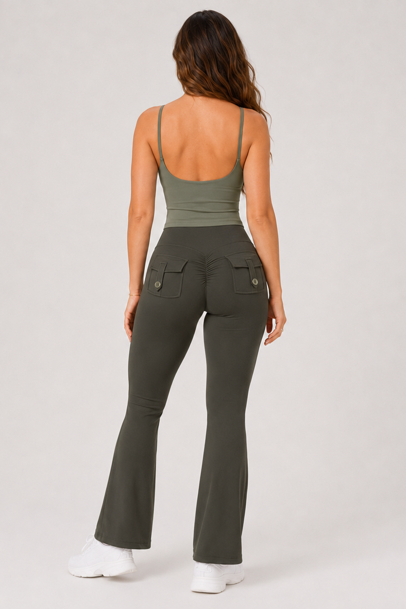 Scrunch Booty Flare Leggings Army Green