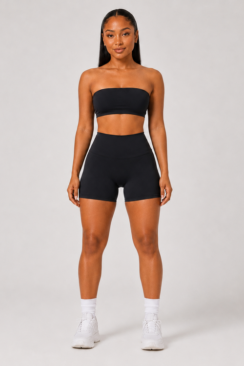 2-Piece Tube Top & Shorts Yoga Set Black