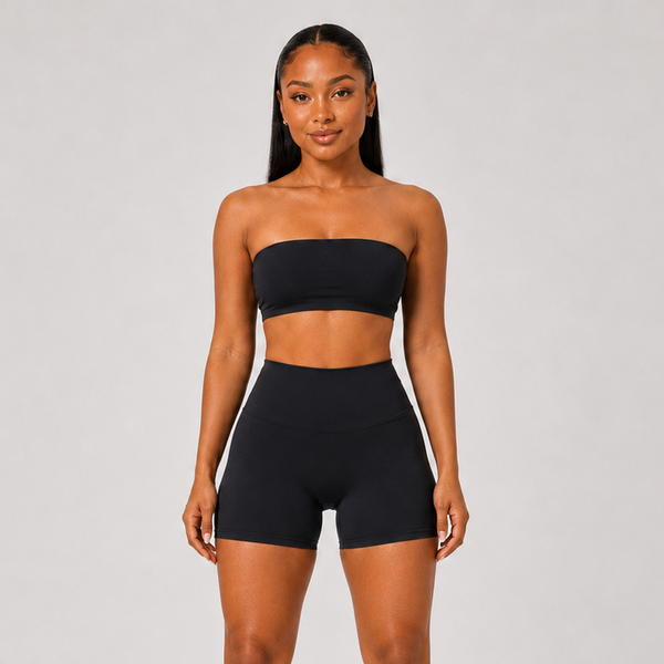 2-Piece Tube Top & Shorts Yoga Set Black