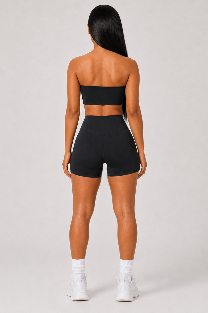 2-Piece Tube Top & Shorts Yoga Set Black