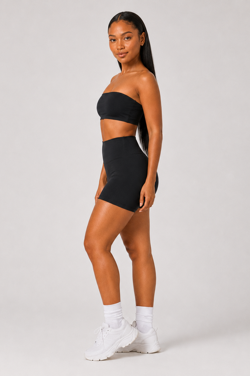 2-Piece Tube Top & Shorts Yoga Set Black