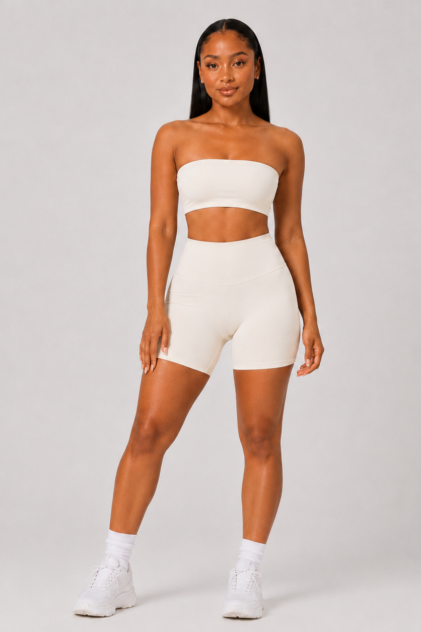 2-Piece Tube Top & Shorts Yoga Set White