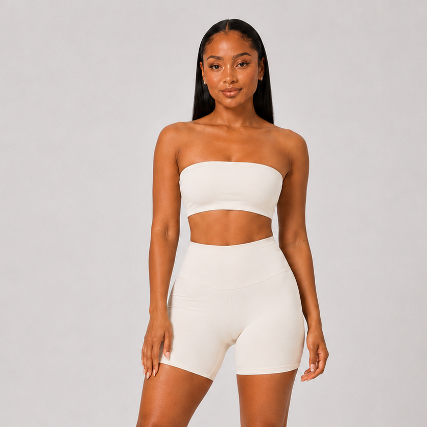 2-Piece Tube Top & Shorts Yoga Set White