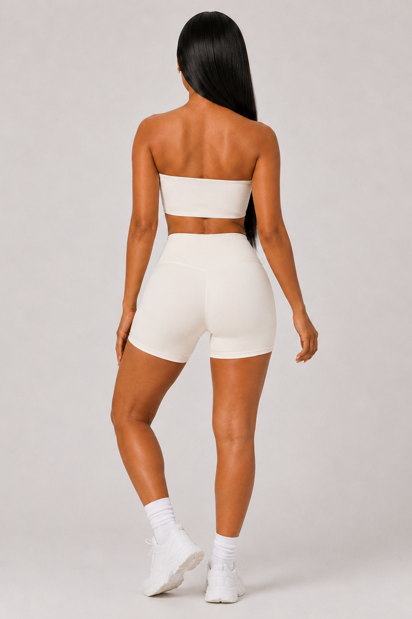 2-Piece Tube Top & Shorts Yoga Set White