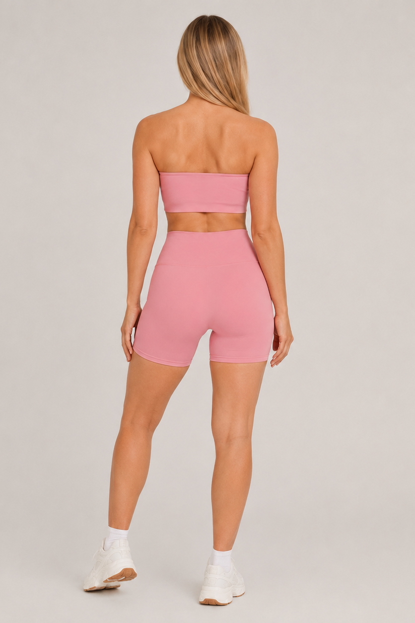 2-Piece Tube Top & Shorts Yoga Set Light Pink