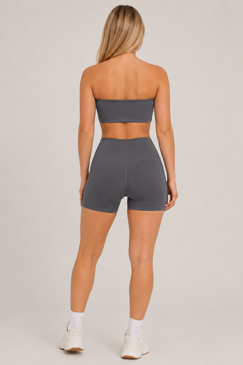 2-Piece Tube Top & Shorts Yoga Set Grey