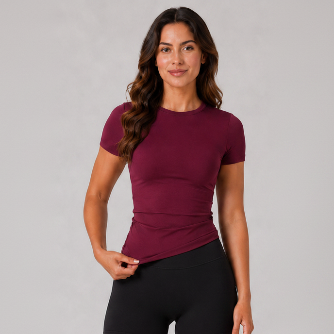 Sculpting Slim Fit Crop Tee Burgundy