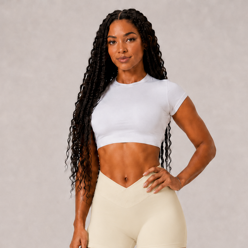 Backless Short Sleeve Crop Yoga Top White