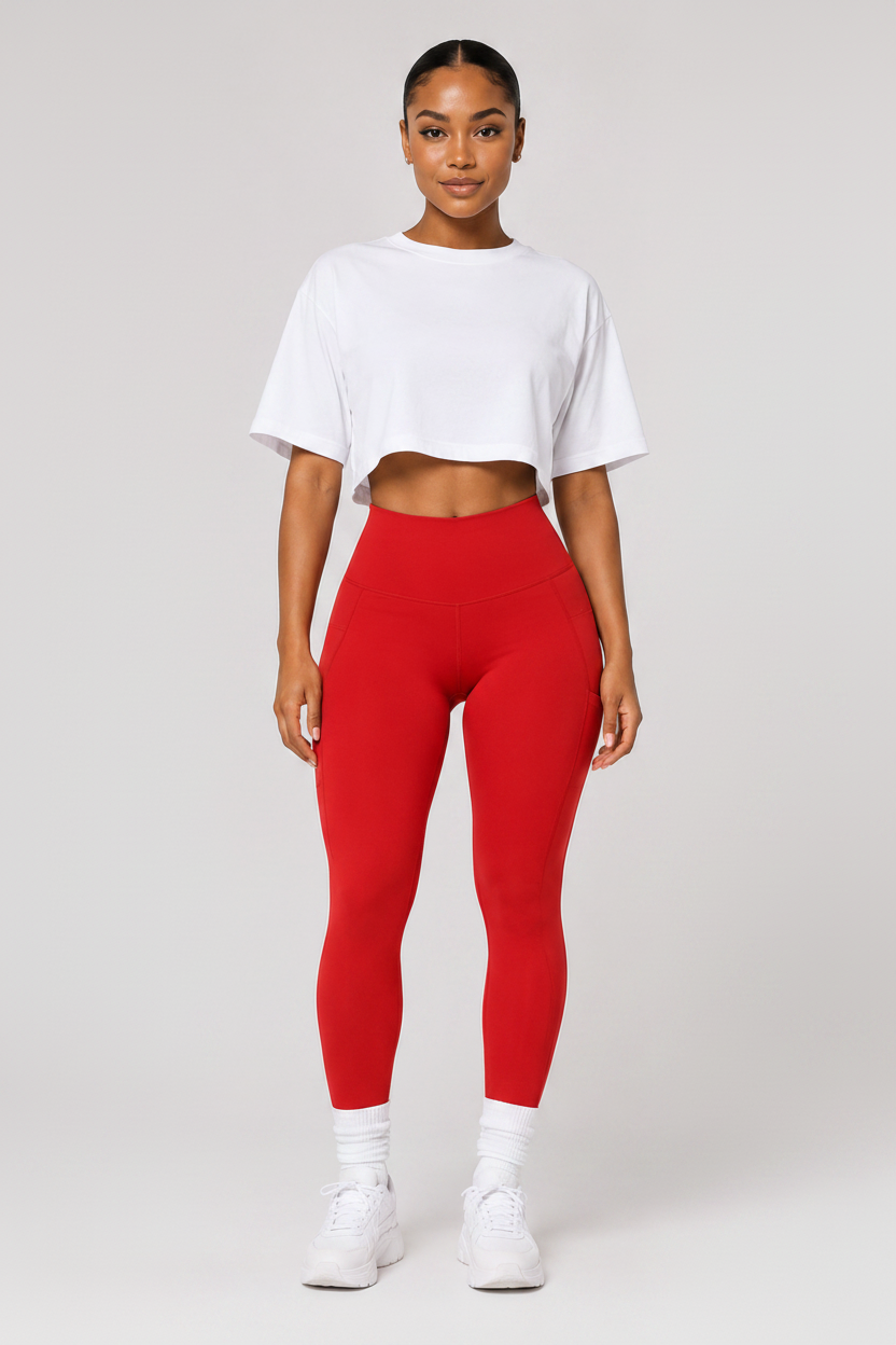 Buttery High Waist Yoga Leggings Red