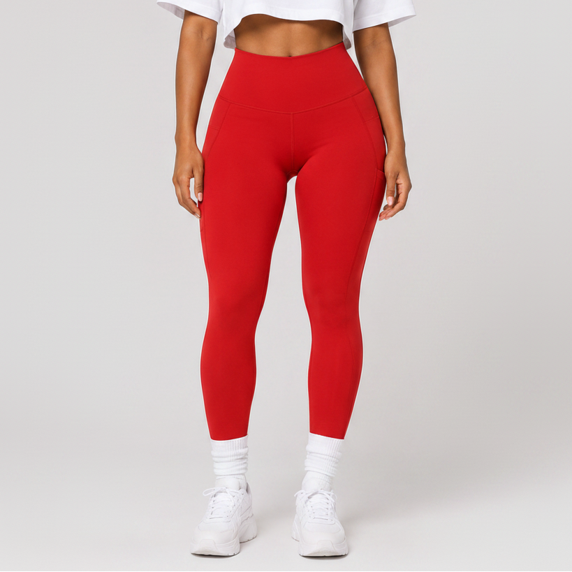 Buttery High Waist Yoga Leggings Red