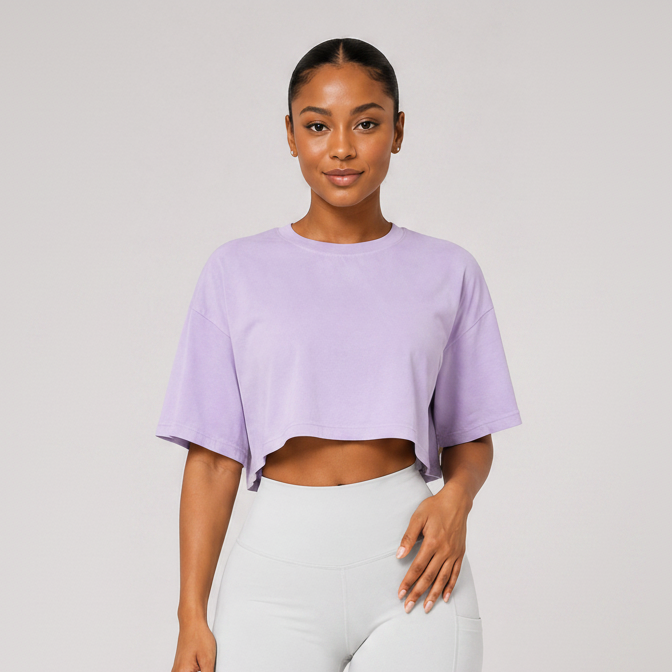 Relaxed Loose Fit Crop Tee Lilac Purple