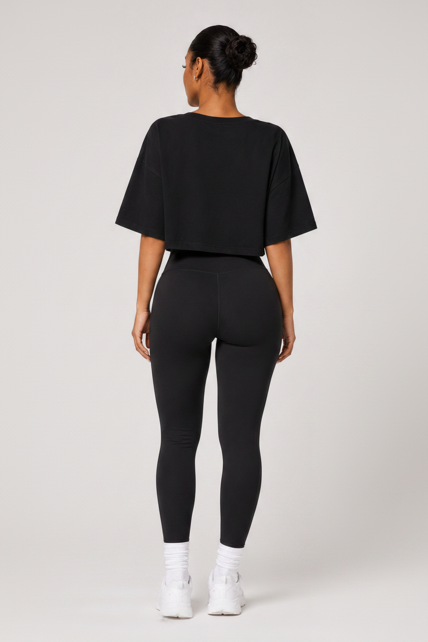 Relaxed Loose Fit Crop Tee Black