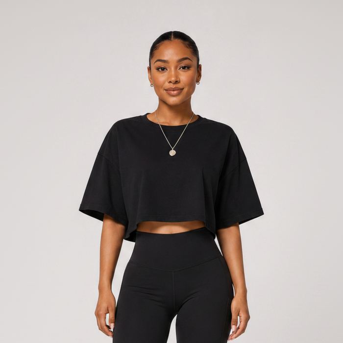 Relaxed Loose Fit Crop Tee Black
