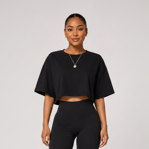 Relaxed Loose Fit Crop Tee Black