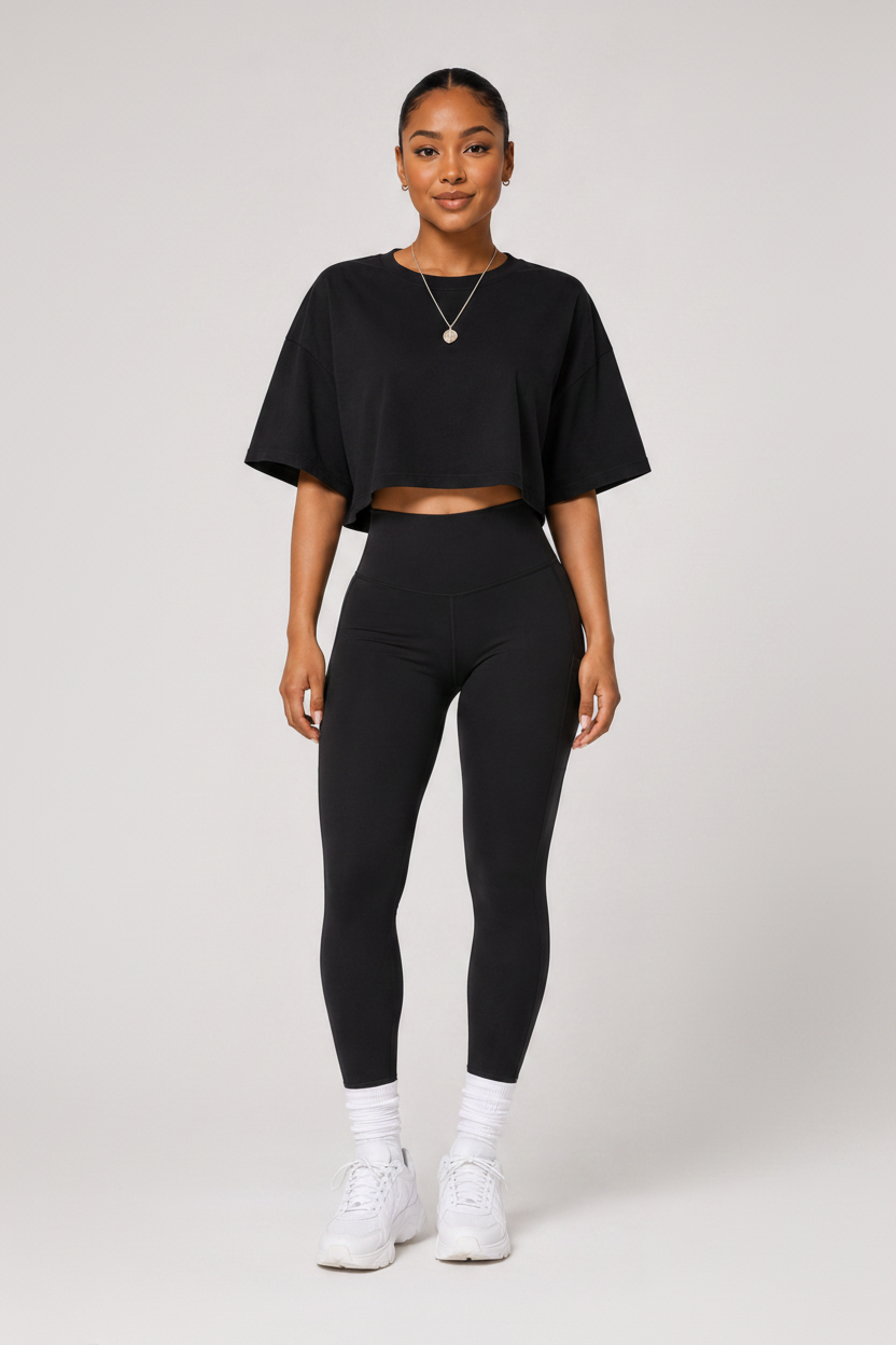 Relaxed Loose Fit Crop Tee Black
