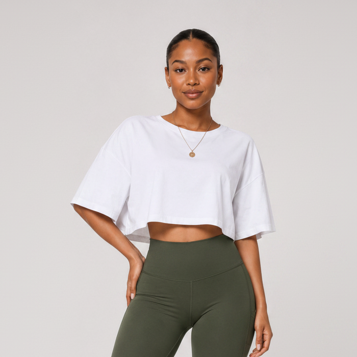 Relaxed Loose Fit Crop Tee White