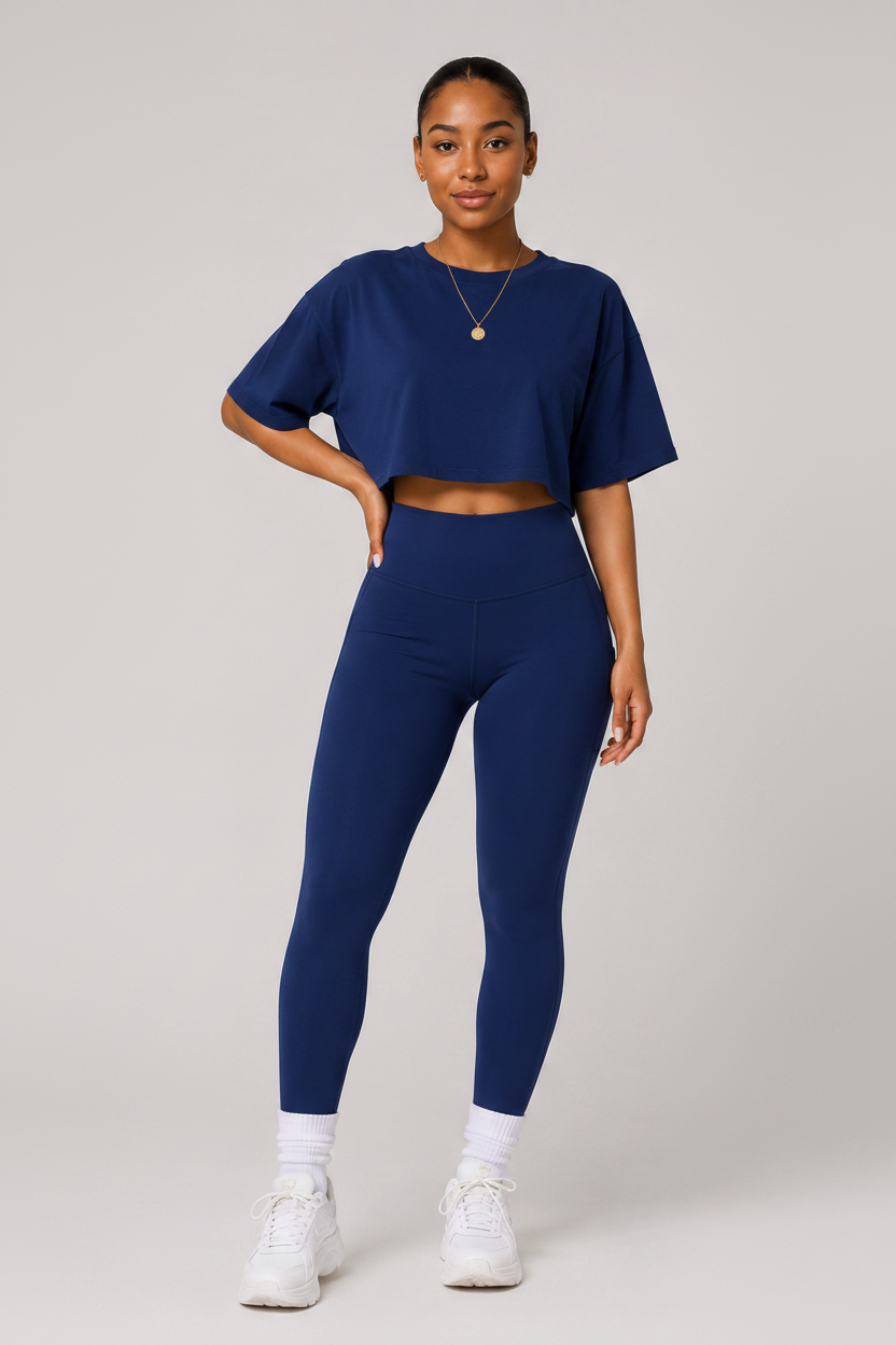 Relaxed Loose Fit Crop Tee Navy