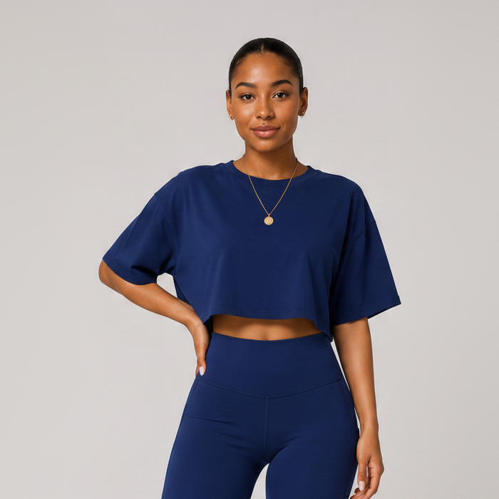 Relaxed Loose Fit Crop Tee Navy