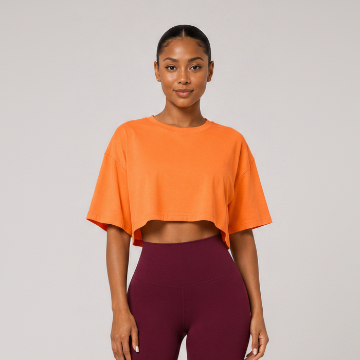 Relaxed Loose Fit Crop Tee Orange