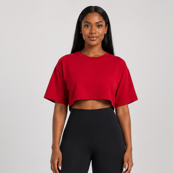 Relaxed Loose Fit Crop Tee Red