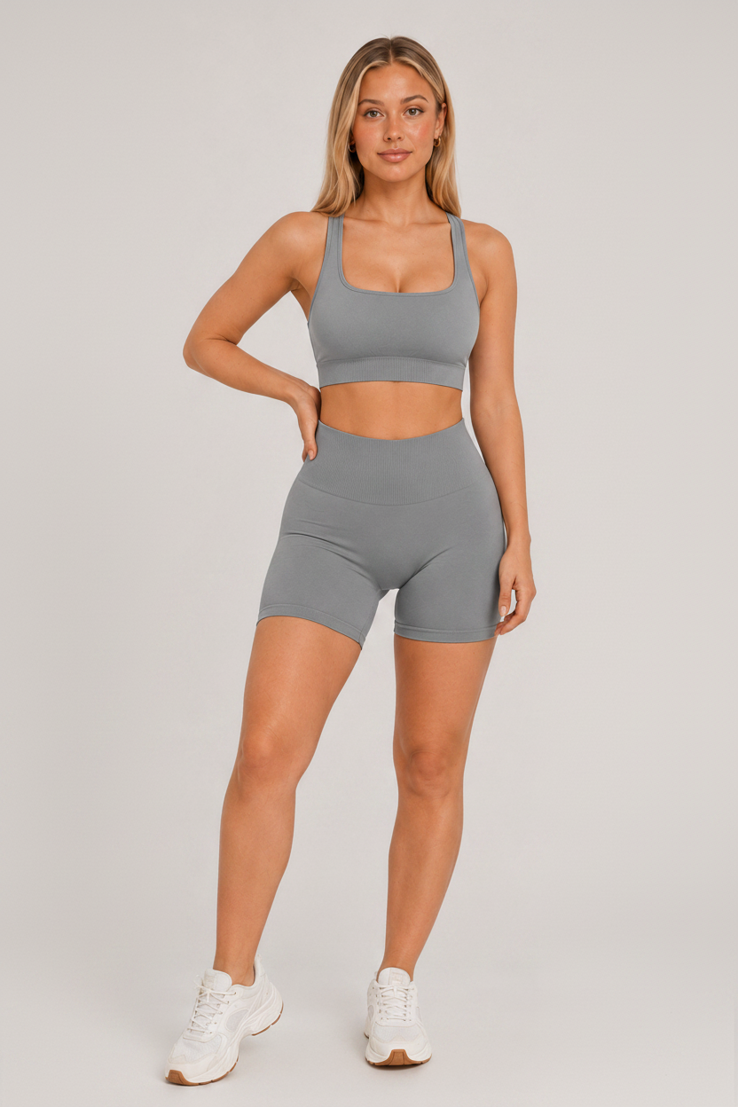 Strappy Open Back 2-Piece Yoga Set Grey