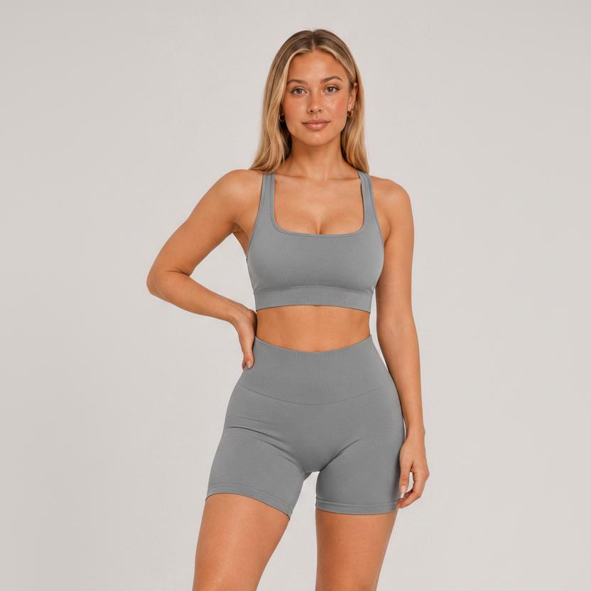 Strappy Open Back 2-Piece Yoga Set Grey