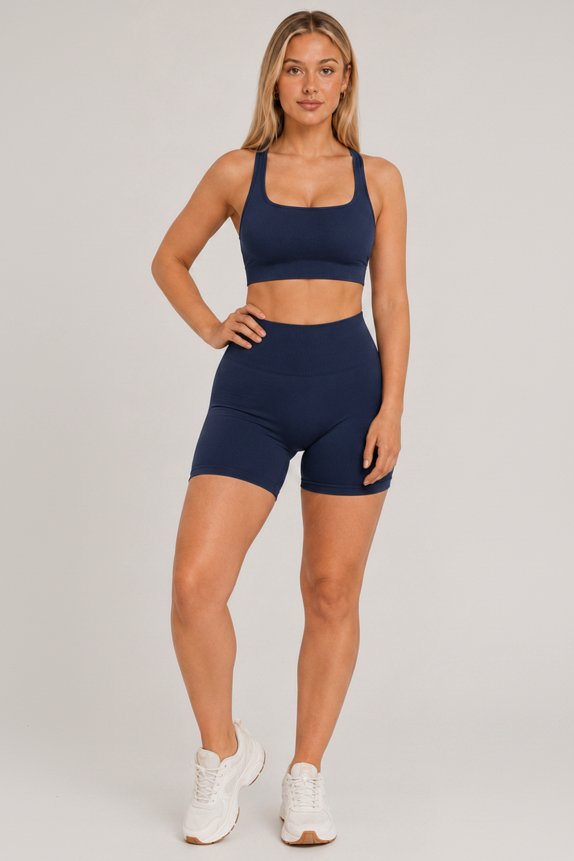 Strappy Open Back 2-Piece Yoga Set Navy