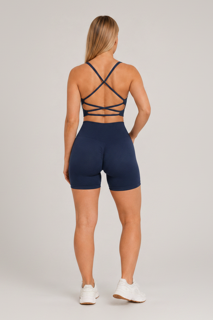 Strappy Open Back 2-Piece Yoga Set Navy