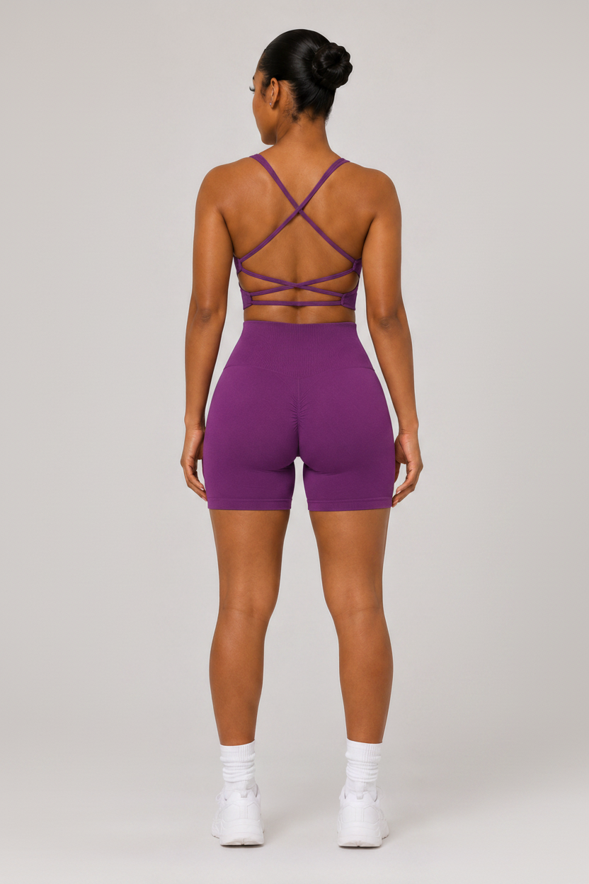 Strappy Open Back 2-Piece Yoga Set Purple
