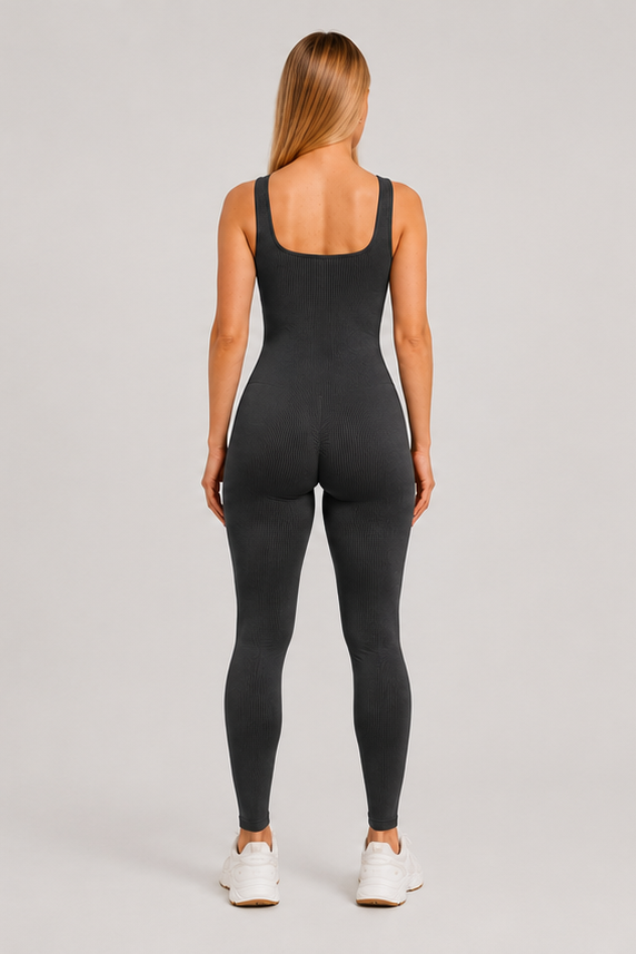 Sculpting Ribbed One-Piece Jumpsuit Black