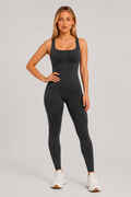 Sculpting Ribbed One-Piece Jumpsuit Black