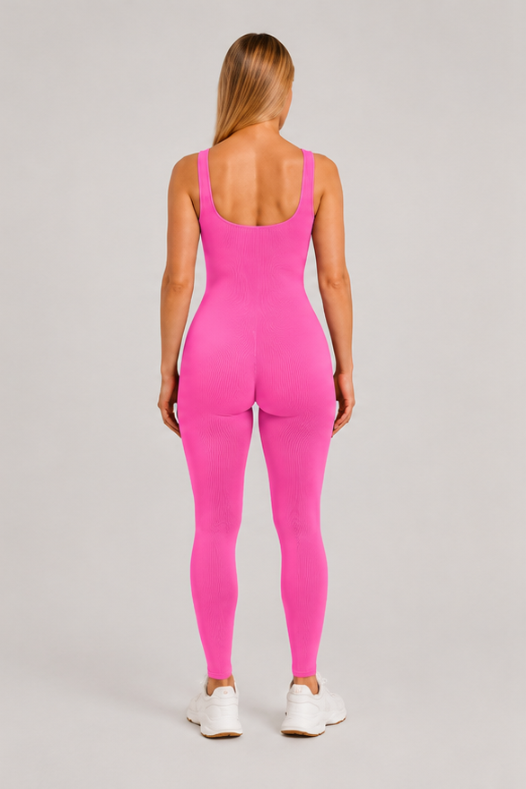 Sculpting Ribbed One-Piece Jumpsuit Hot Pink