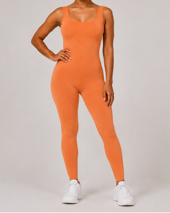 Sculpting Ribbed One-Piece Jumpsuit Orange