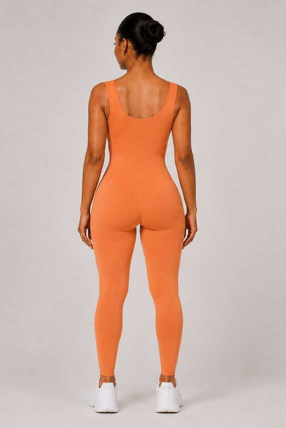 Sculpting Ribbed One-Piece Jumpsuit Orange