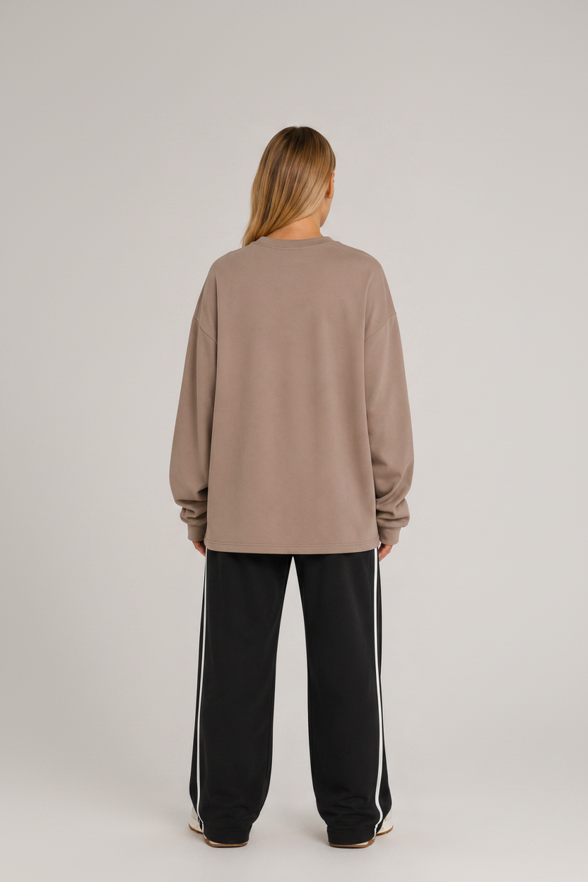 Oversized Long Sleeve Crew Top Beige