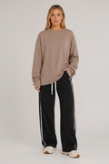 Oversized Long Sleeve Crew Top Beige