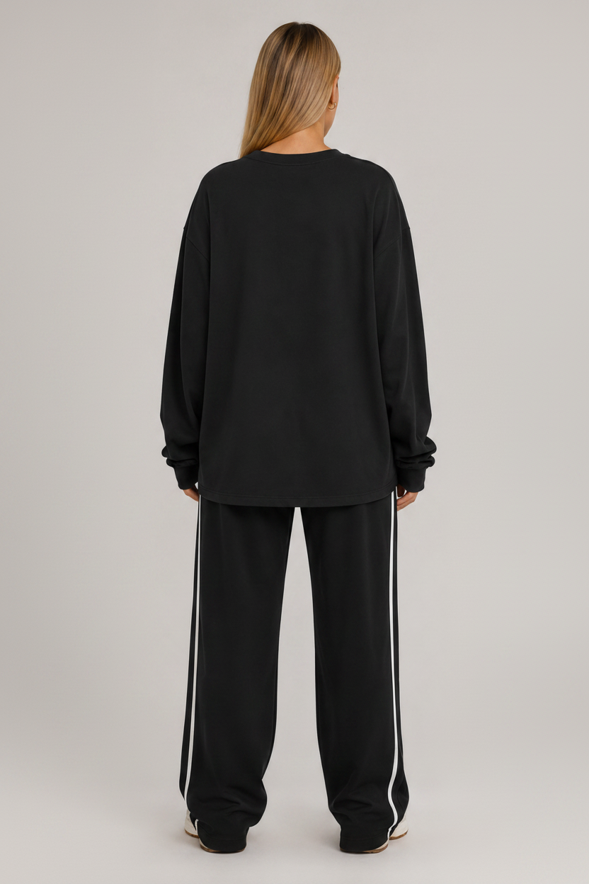Oversized Long Sleeve Crew Top Black