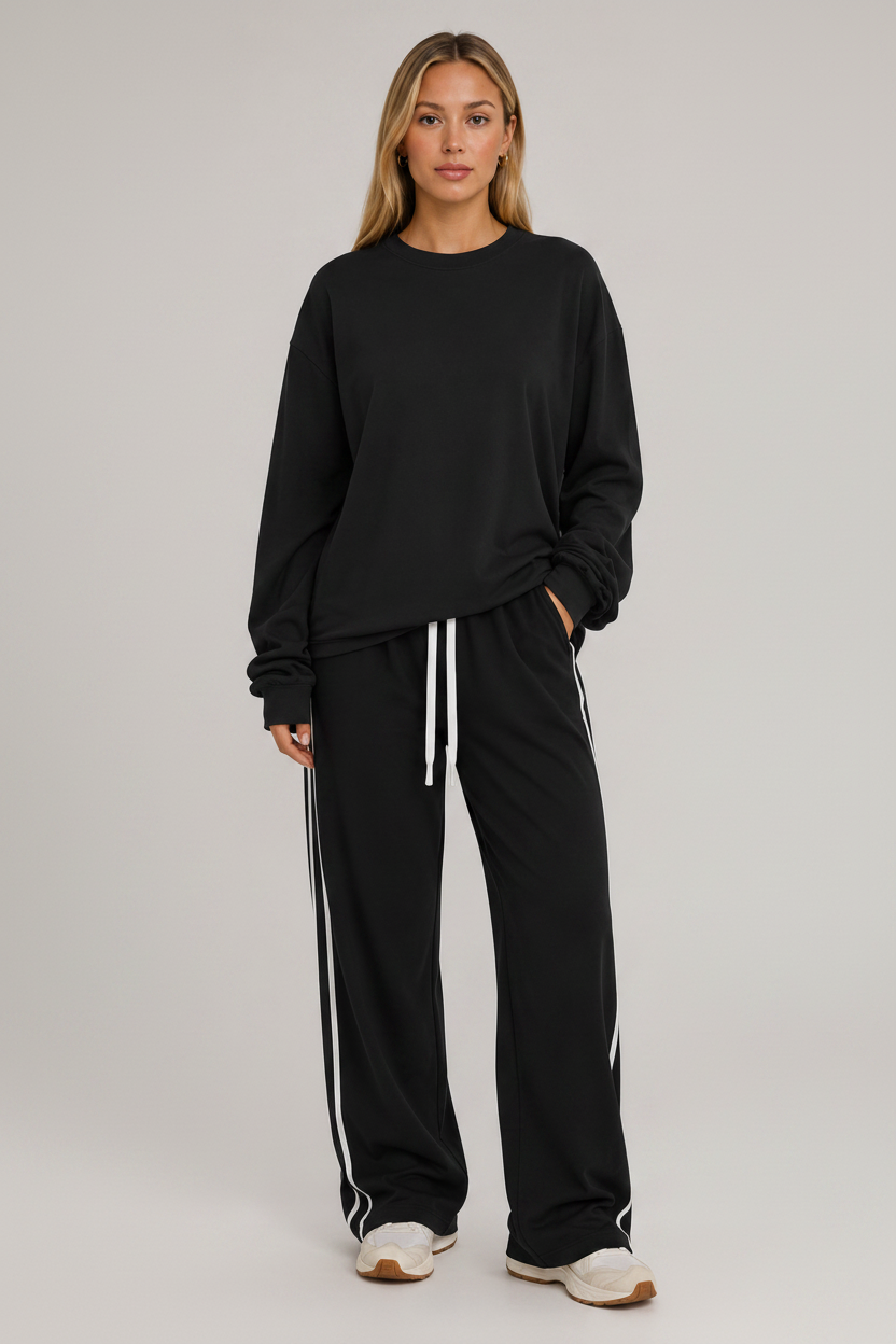 Oversized Long Sleeve Crew Top Black