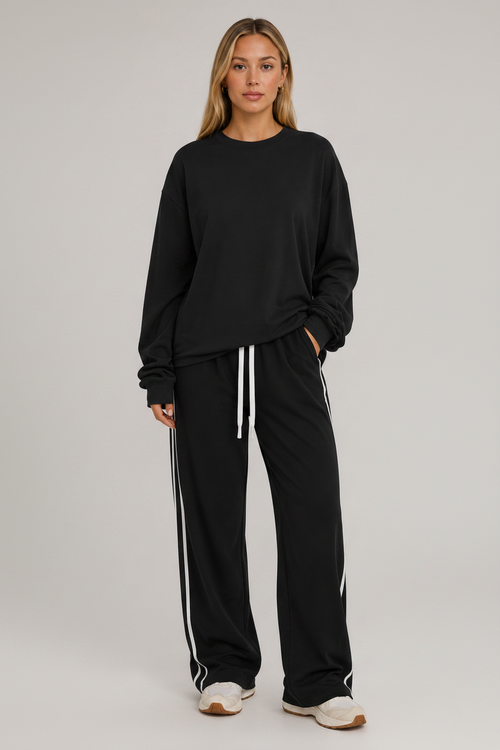 Oversized Long Sleeve Crew Top Black