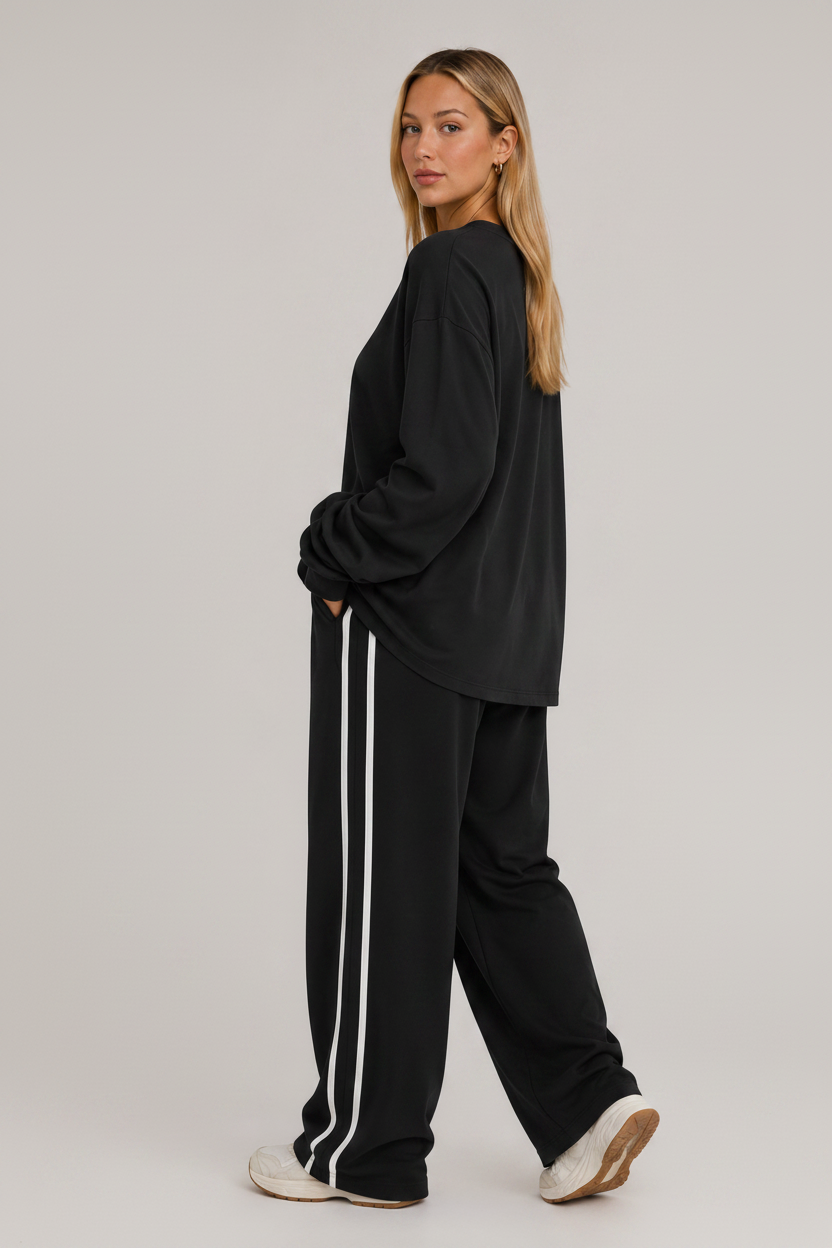 Oversized Long Sleeve Crew Top Black