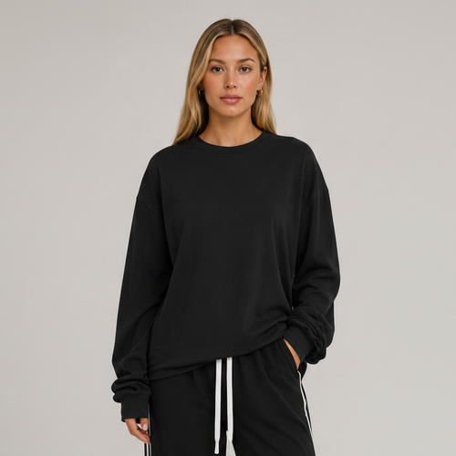 Oversized Long Sleeve Crew Top Black