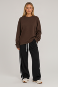Oversized Long Sleeve Crew Top Dark Brown