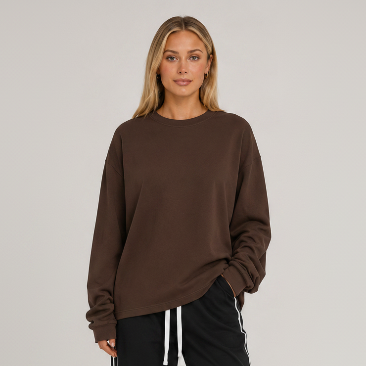 Oversized Long Sleeve Crew Top Dark Brown