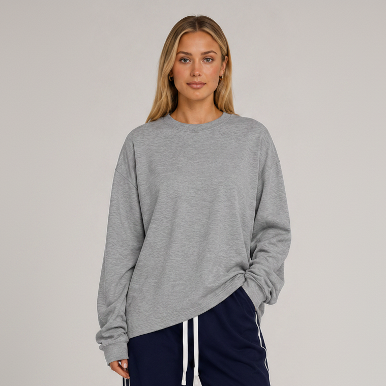 Oversized Long Sleeve Crew Top Grey