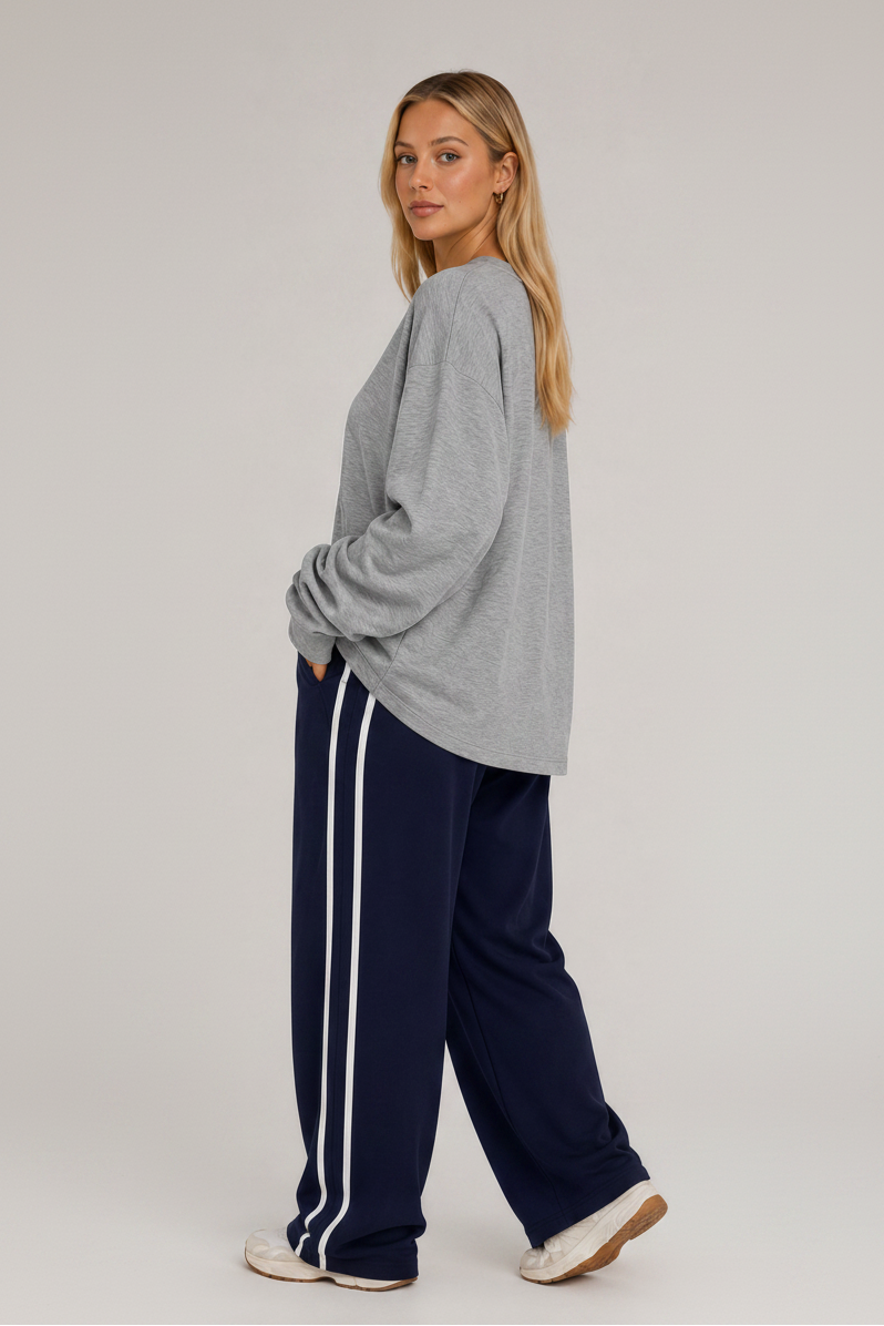 Oversized Long Sleeve Crew Top Grey