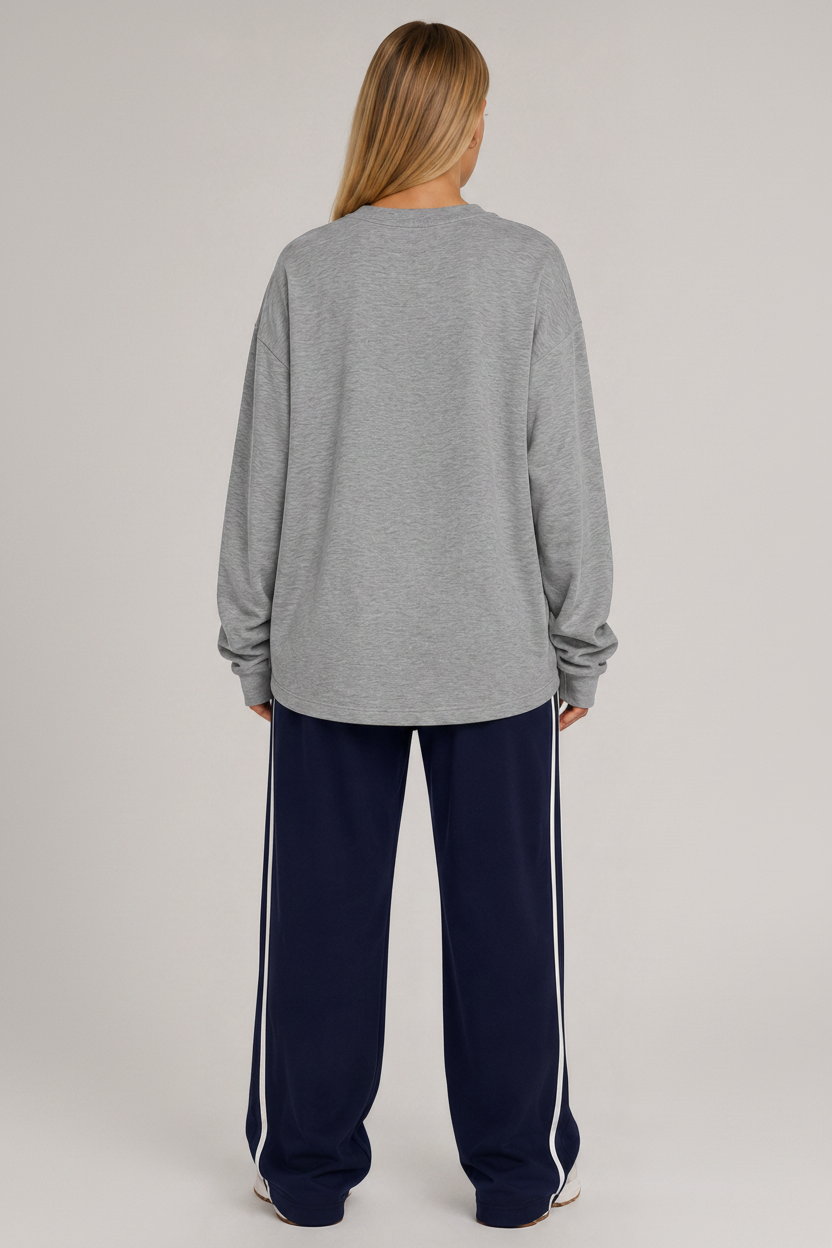 Oversized Long Sleeve Crew Top Grey