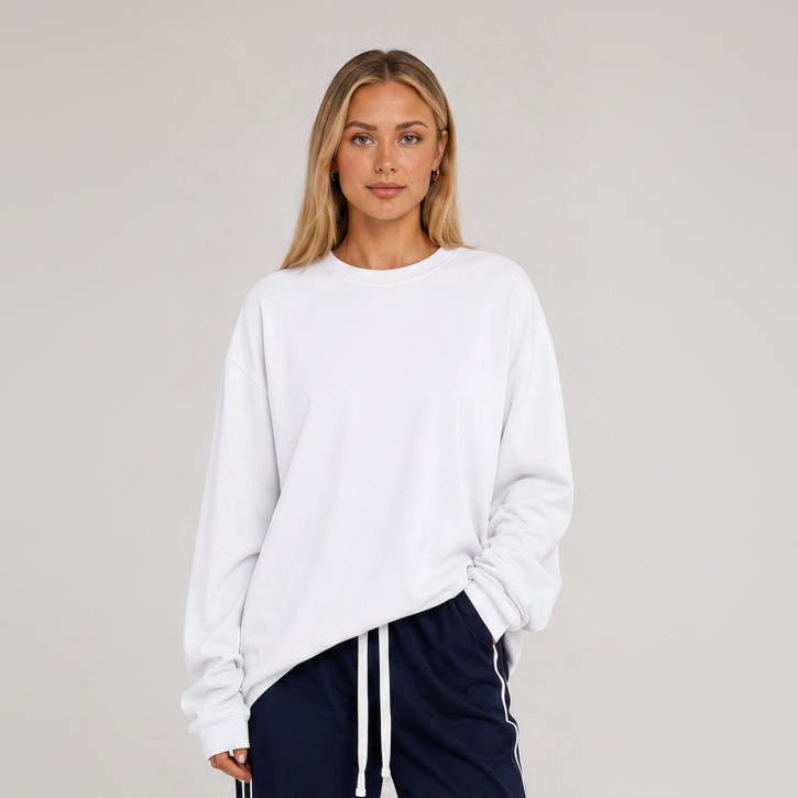 Oversized Long Sleeve Crew Top White