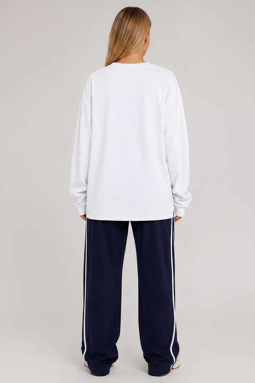 Oversized Long Sleeve Crew Top White