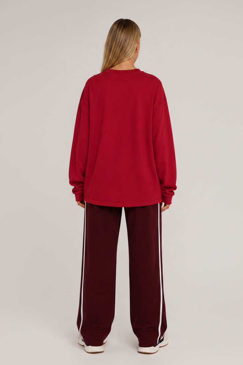 Oversized Long Sleeve Crew Top Red