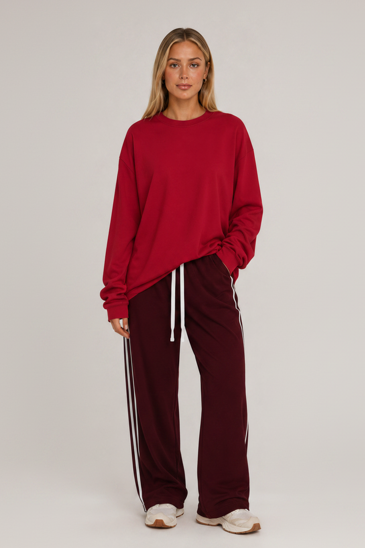 Oversized Long Sleeve Crew Top Red